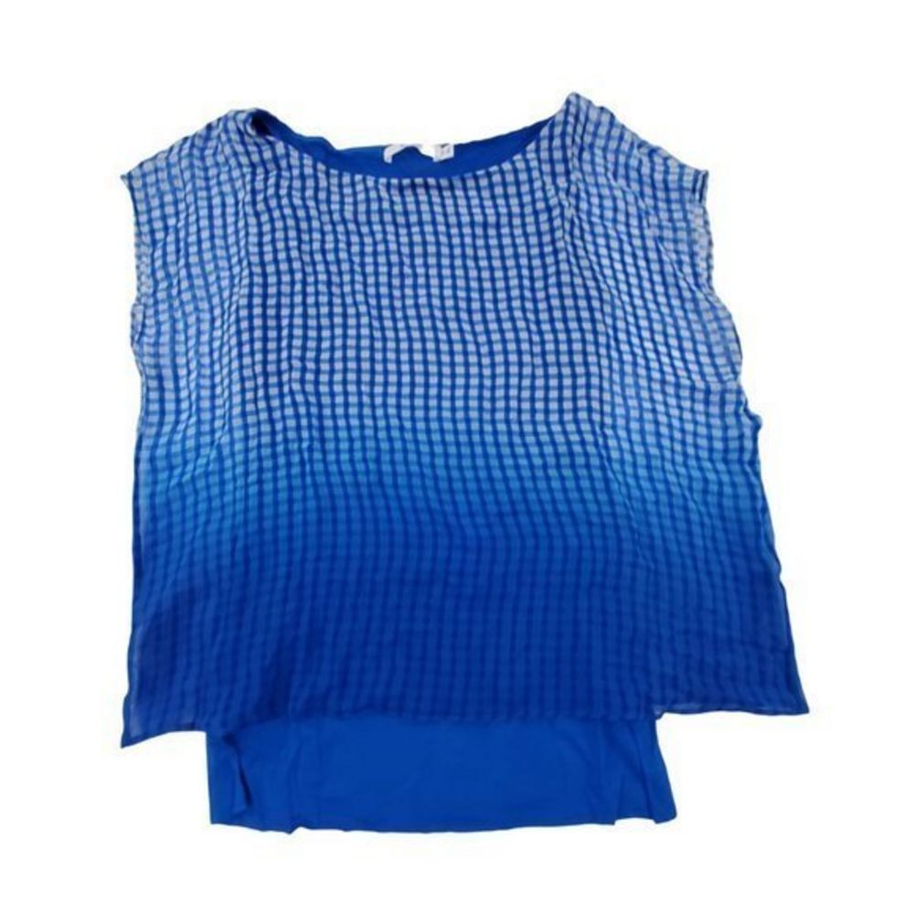 Bailey 44 Top XS‎ Silk Blue Ombre Check Plaid Sleev